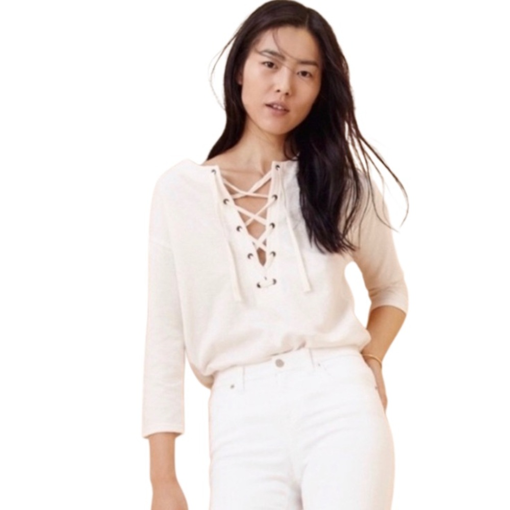 Madewell Libra Lace Up Ivory Tee blouse